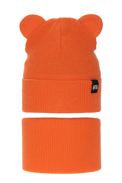 Ensemble automne/printemps garçon: bonnet et snood, avec coton, orange, Grajan