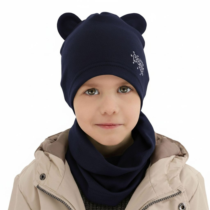 Ensemble automne/printemps garçon: bonnet et snood, bleu marine, Cymes