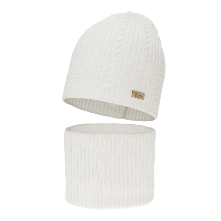 Ensemble automne/printemps fille: bonnet et snood, crème, avec coton, Ordesa