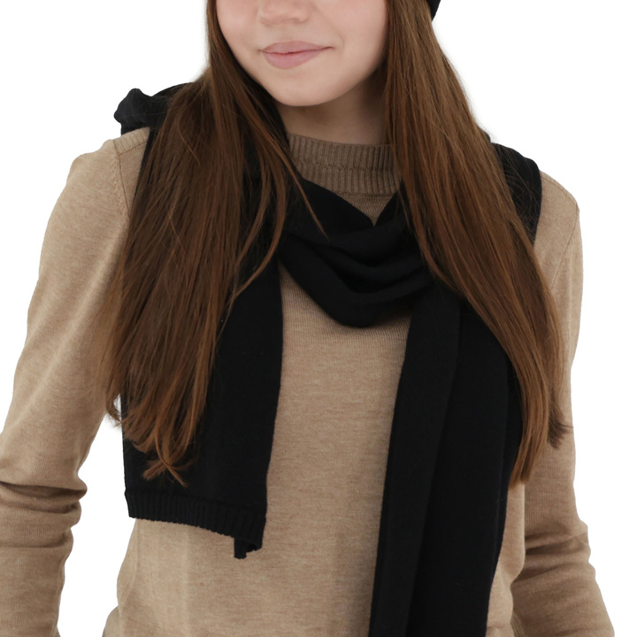 Écharpe d'hiver femme, noir, laine mérinos avec cachemire, Irenia