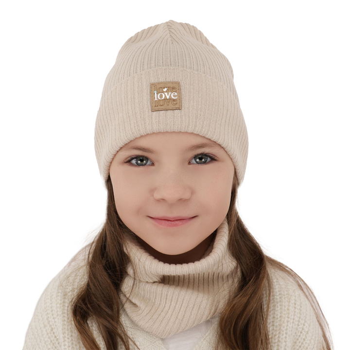 Ensemble automne/printemps fille: bonnet et snood, avec coton, beige, Furora