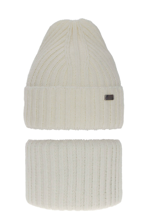 Ensemble d'hiver fille: bonnet et snood, crème, Valentine