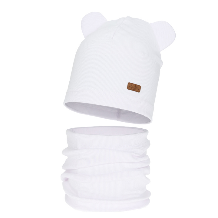 Ensemble automne/printemps fille: bonnet et snood, en coton, blanc Georgea