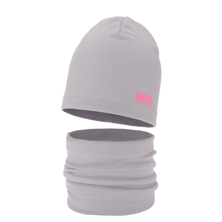 Ensemble automne/printemps fille: bonnet et snood, gris, en coton, Friza