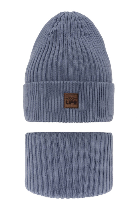 Ensemble d'hiver garçon: bonnet et snood, bleu clair, Basilio