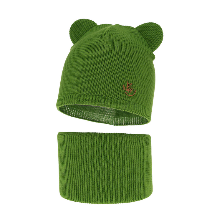 Ensemble automne/printemps garçon: bonnet et snood, avec coton, vert, Ludvic