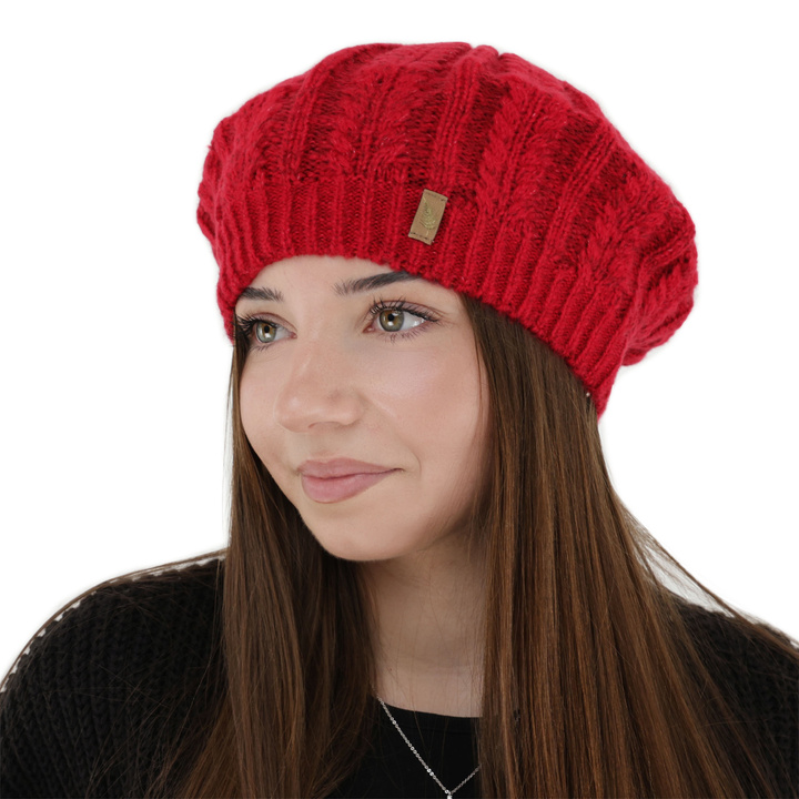 Béret d'hiver femme, rouge, avec laine mérinos, Senja