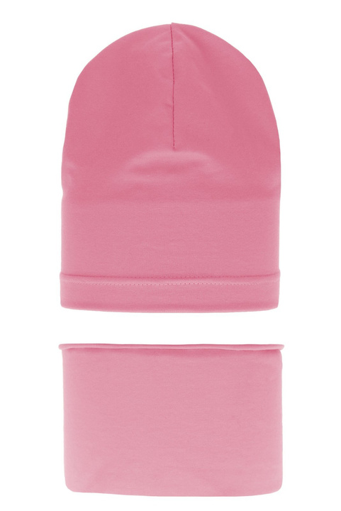 Ensemble automne/printemps fille: bonnet et snood, rose, en coton, Hazelka