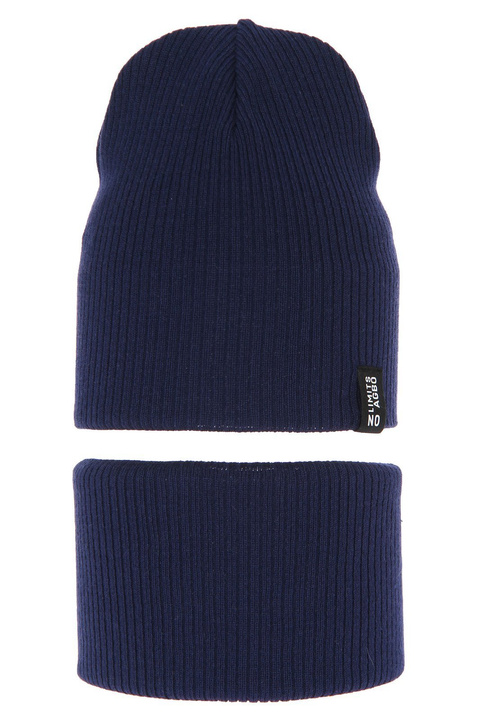 Ensemble automne/printemps garçon: bonnet et snood, avec coton, bleu marine, Tunis
