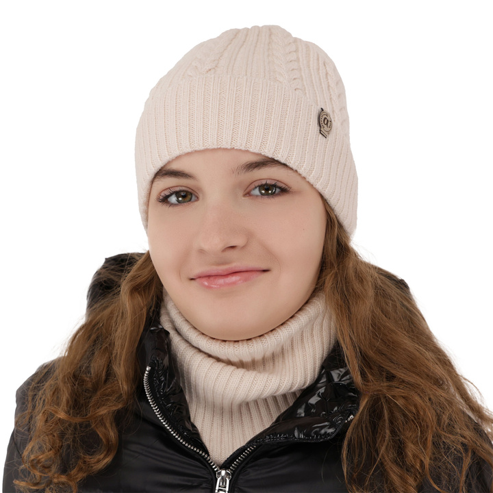 Ensemble d'hiver fille: bonnet et snood, rose clair, avec laine mérinos, Jenny