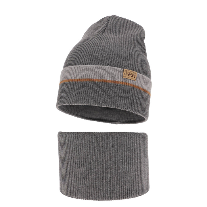 Ensemble automne/printemps garçon: bonnet et snood, avec coton, gris, Antonio