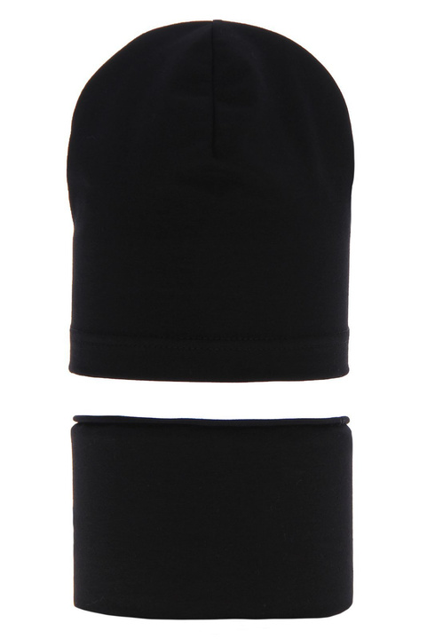 Ensemble automne/printemps garçon: bonnet et snood, noir, en coton, Hazel