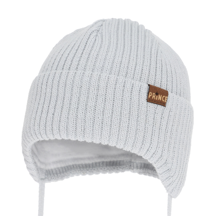 Bonnet d'hiver garçon, avec liens, avec laine mérinos, gris clair, Puser