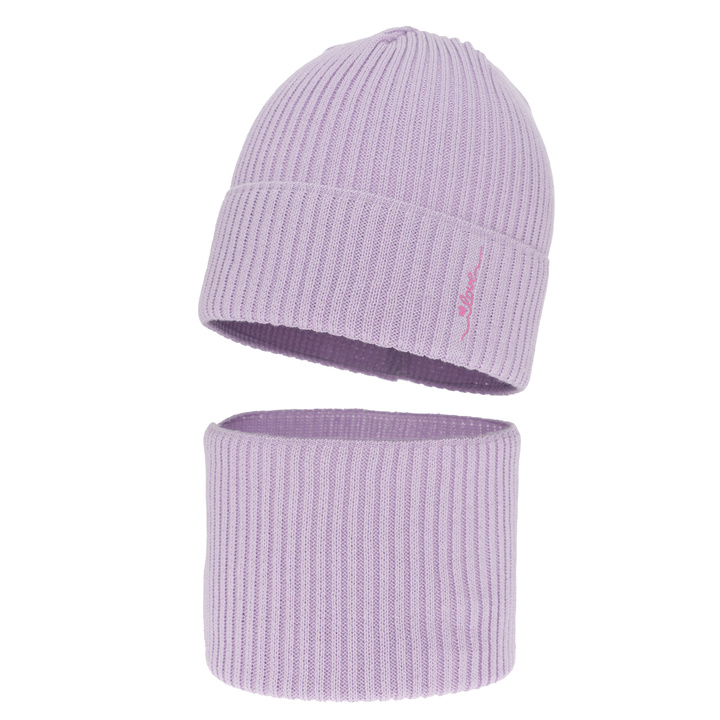 Ensemble automne/printemps fille: bonnet et snood, avec coton, violet, Elvara