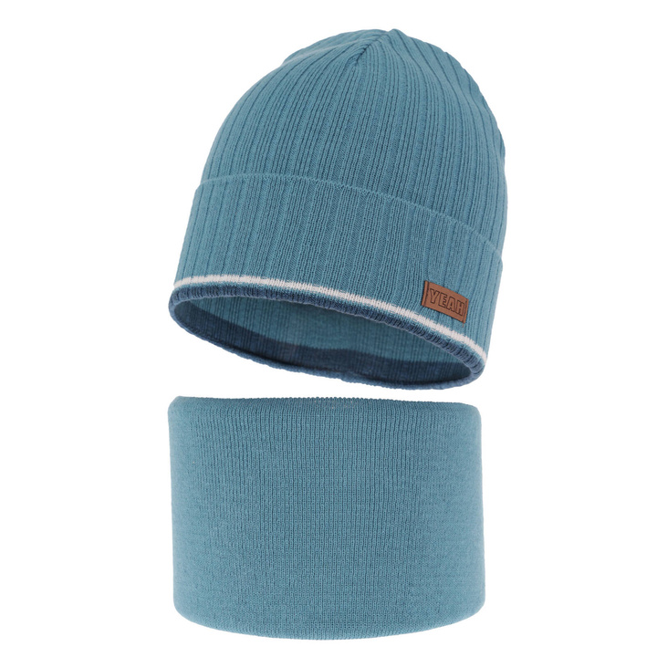 Ensemble automne/printemps garçon: bonnet et snood, avec coton, bleu, en coton, London