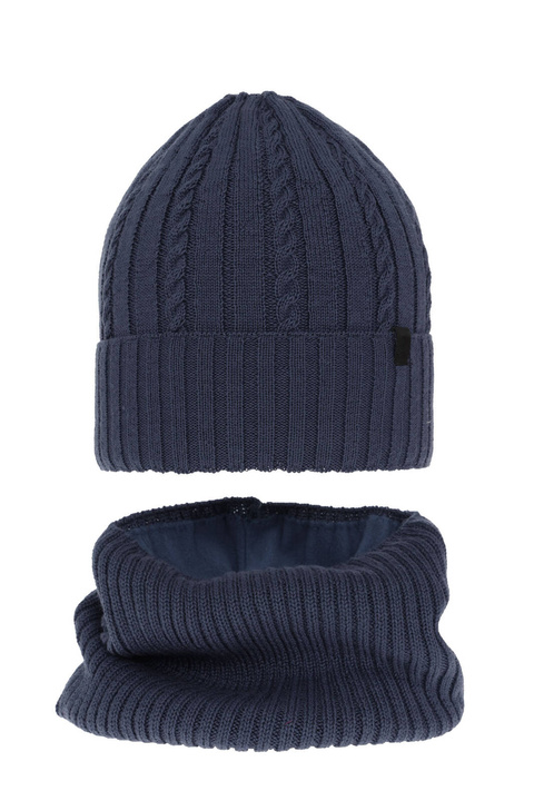 Ensemble d'hiver garçon: bonnet et snood, bleu, avec laine mérinos, Kairo