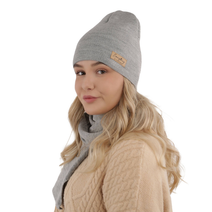 Ensemble automne/printemps femme: bonnet et écharpe, gris, Zula