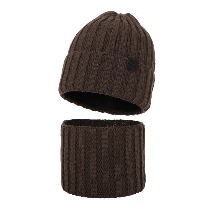 Ensemble d'hiver garçon: bonnet et snood, brun, Baster