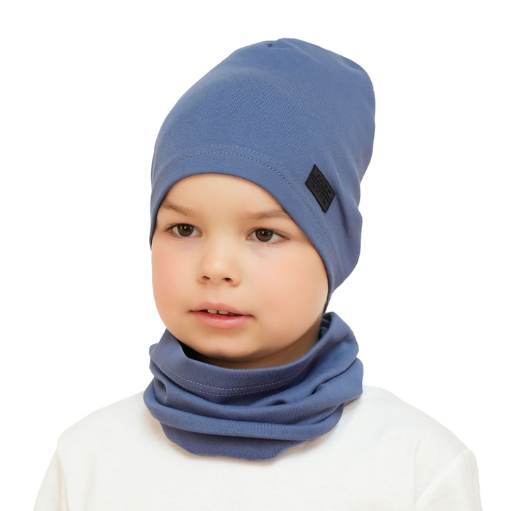 Ensemble automne/printemps garçon: bonnet et snood, bleu, coton, Frizi