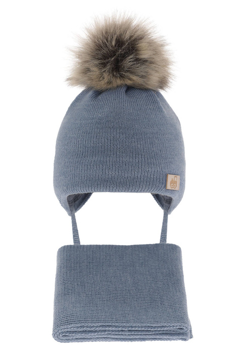Ensemble d'hiver garçon: bonnet et écharpe, bleu, avec laine mérinos, Anastazy