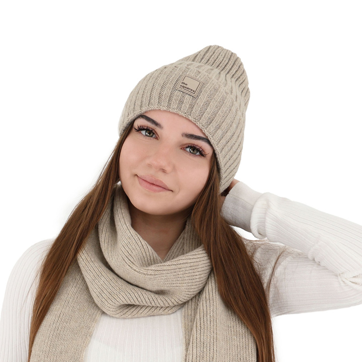 Bonnet d'hiver femme, beige, avec laine mérinos, Benedetta