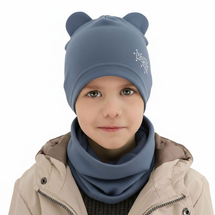 Ensemble automne/printemps garçon: bonnet et snood, bleu, Cymes