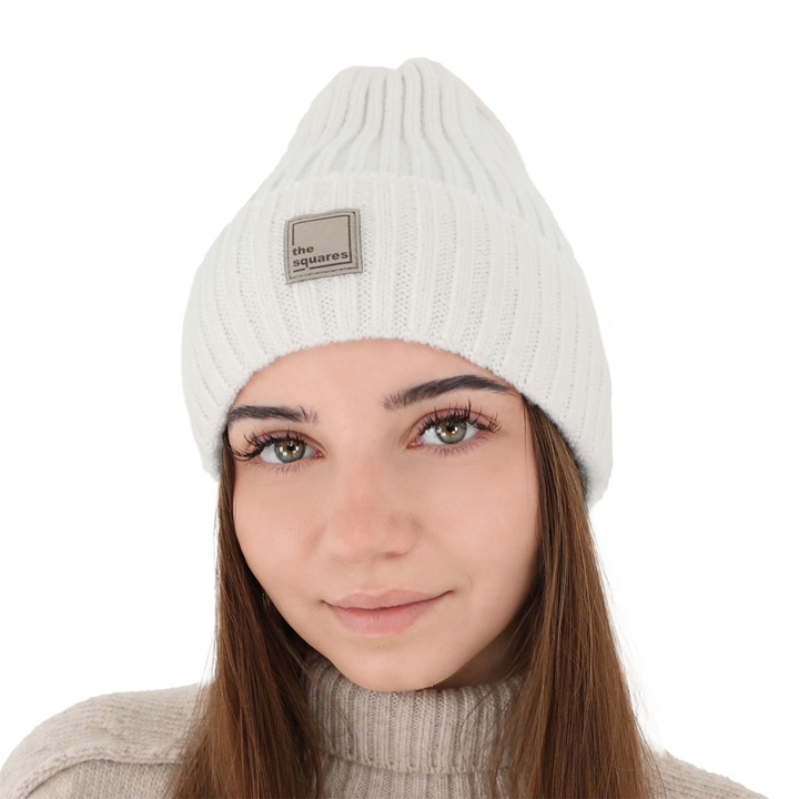 Bonnet d'hiver femme, blanche, avec laine mérinos, Benedetta