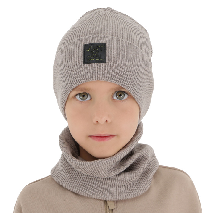 Ensemble automne/printemps garçon: bonnet et snood, avec coton, beżowy, Jonas