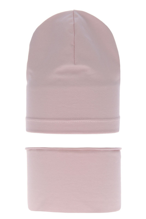 Ensemble automne/printemps fille: bonnet et snood, rose, en coton, Hazelka