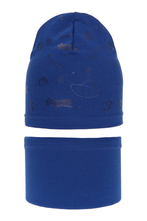 Ensemble automne/printemps garçon: bonnet et snood, bleu, coton, Kosmos