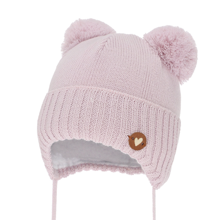 Bonnet d'hiver fille, violet, avec liens, avec laine mérinos, Mesyna