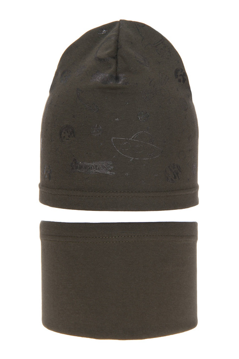 Ensemble automne/printemps garçon: bonnet et snood, kaki, coton, Kosmos