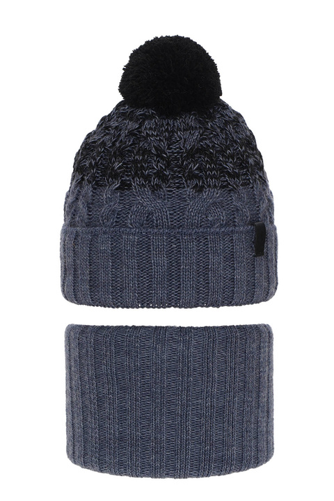 Ensemble d'hiver garçon: bonnet et snood, bleu, avec pompon, Travis