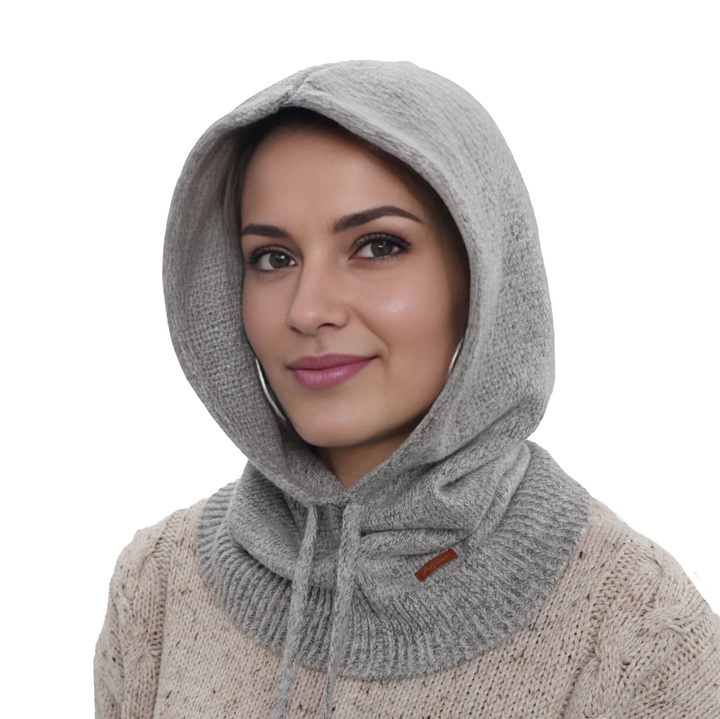 Cagoule d'hiver femme, gris clair, avec laine mérinos, Elizabeth