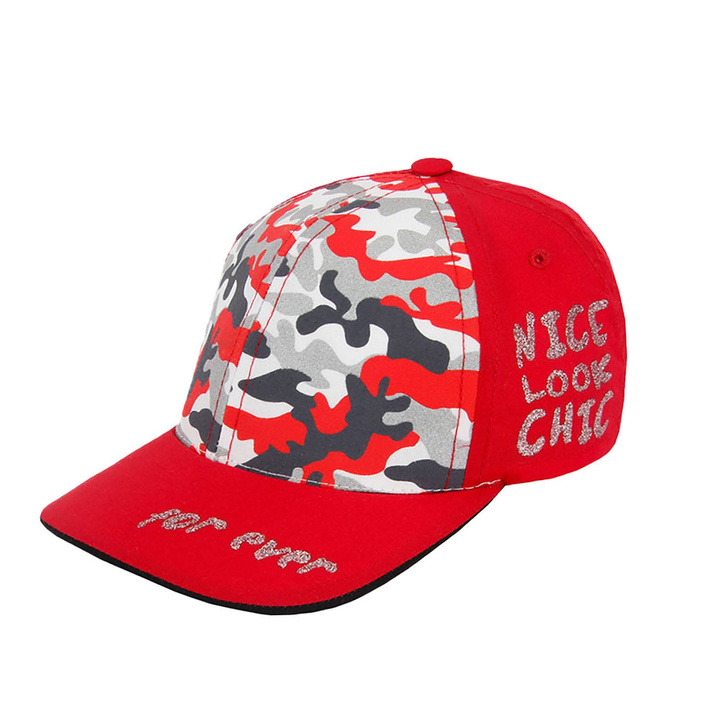 Casquette fille, automne/printemps, rouge, coton, motif camouflage, avec élastique, Czapka z daszkiem dla dziewczynki