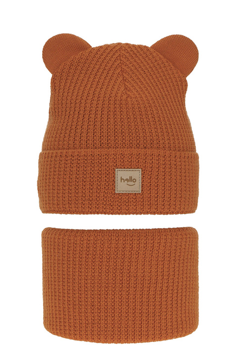 Ensemble d'hiver garçon: bonnet et snood, orange, avec pompon, Michael