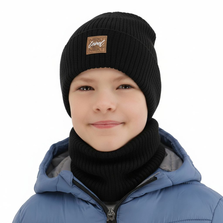 Ensemble automne/printemps garçon: bonnet et snood, avec coton, noir, Fenix