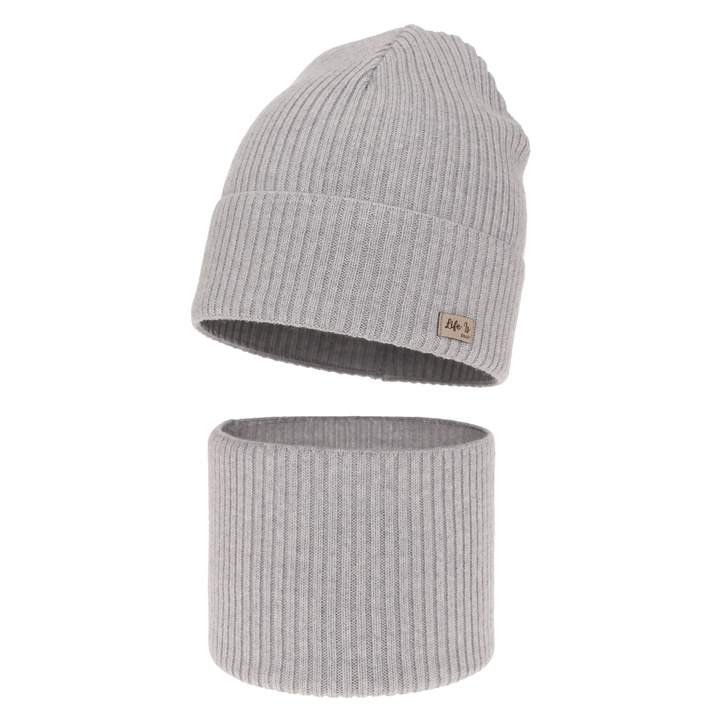 Ensemble automne/printemps fille: bonnet et snood, gris, avec laine mérinos, Itra