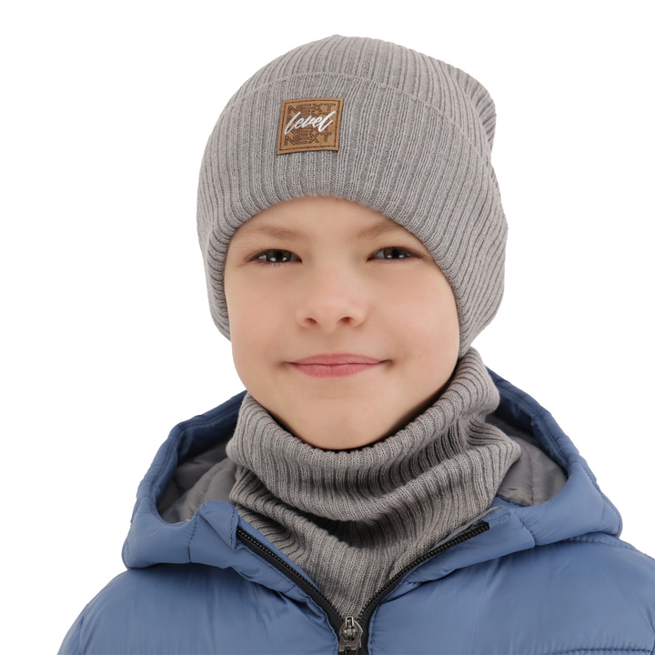 Ensemble automne/printemps garçon: bonnet et snood, avec coton, gris clair, Fenix
