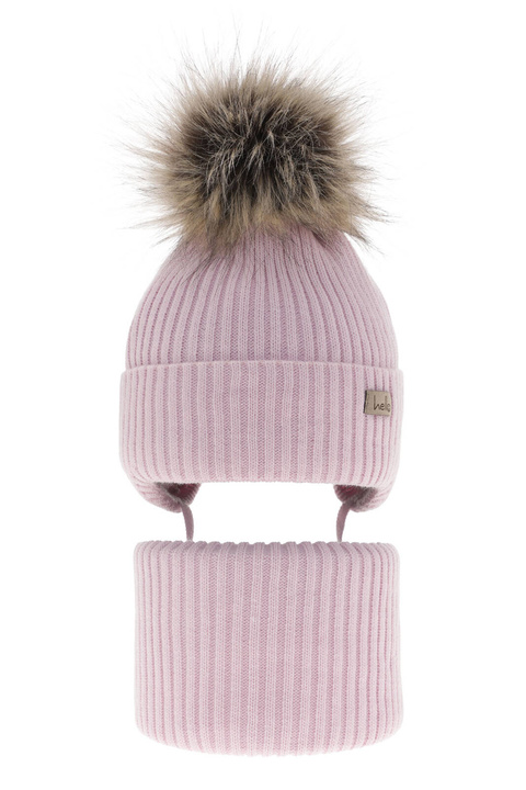 Ensemble d'hiver fille: bonnet et snood, lilas, avec liens, Bria