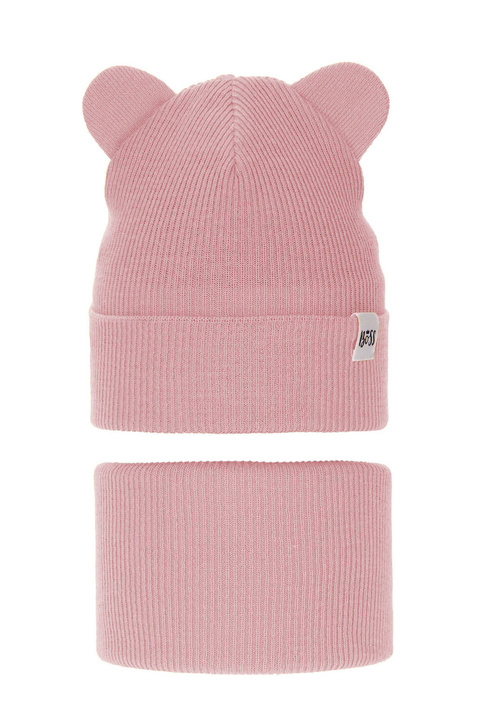 Ensemble automne/printemps fille: bonnet et snood, avec coton, rose, Kajra