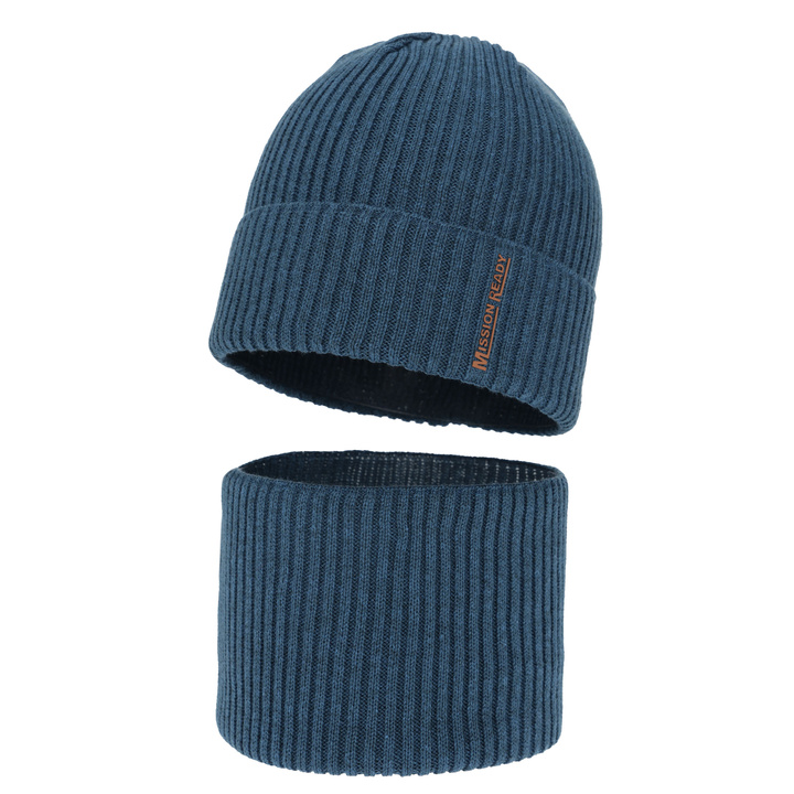 Ensemble bonnet et tour de cou garçon automne, printemps, avec coton, bleu, Norwin