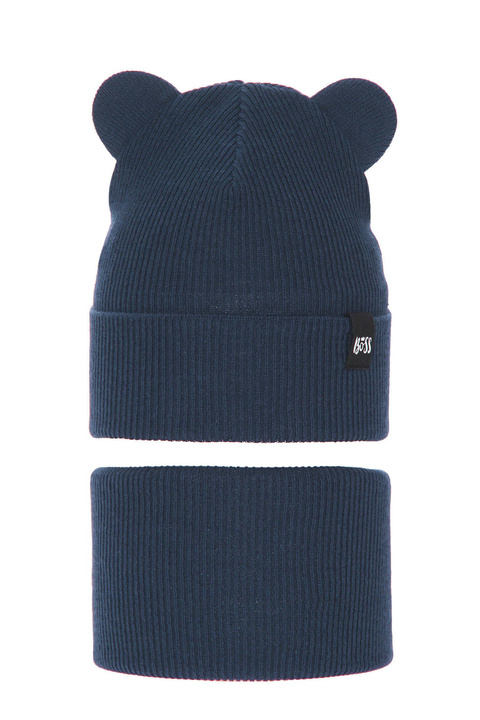 Ensemble automne/printemps garçon: bonnet et snood, avec coton, bleu marine, Grajan