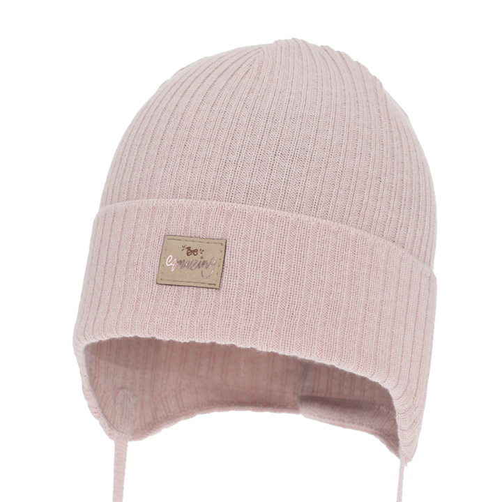 Bonnet automne/printemps fille, rose, avec liens, avec coton, Tindra