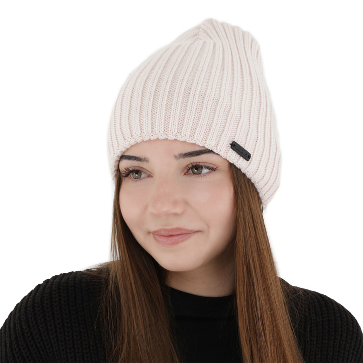 Bonnet d'hiver femme, rose pâle, avec laine mérinos, Soletta