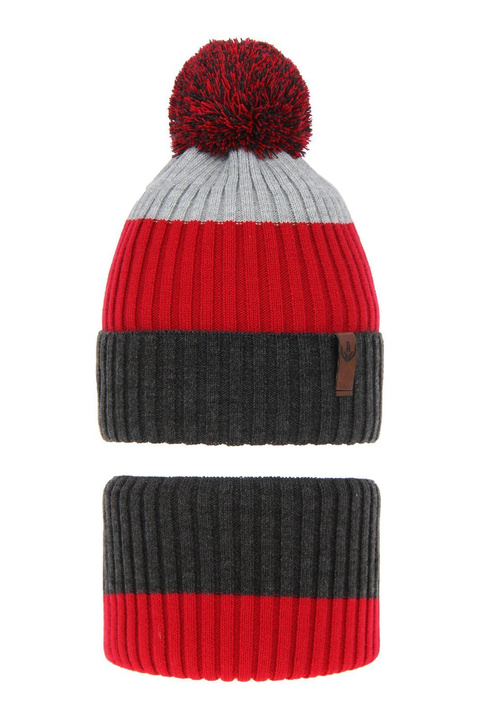 Ensemble d'hiver garçon: bonnet et snood, gris, Karson