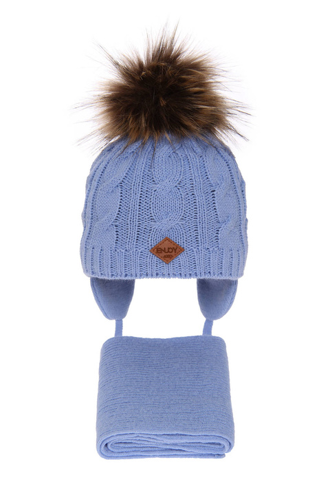Ensemble d'hiver garçon: bonnet et écharpe, bleu, avec pompon, wiązany Minor
