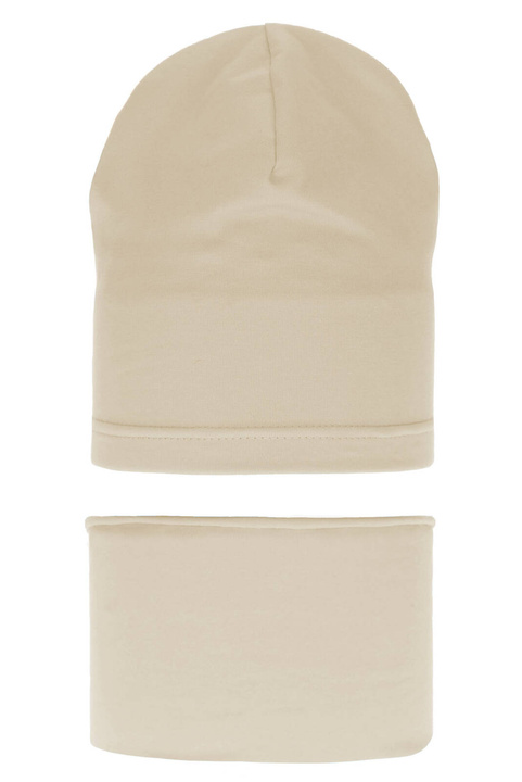 Ensemble automne/printemps fille: bonnet et snood, beige, coton, Hazelka