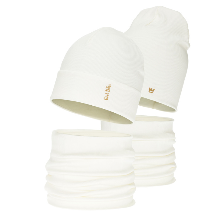 Ensemble automne/printemps fille: bonnet et snood, coton, crème, Carina