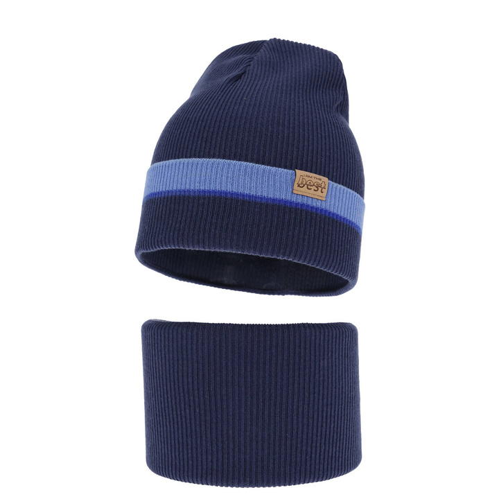 Ensemble automne/printemps garçon: bonnet et snood, avec coton, bleu marine, Antonio